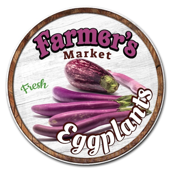 Corrugated Plastic Sign With Stakes 24in Circular-Farmers Market Eggplants, C-24-CIR-WS-Eggplants